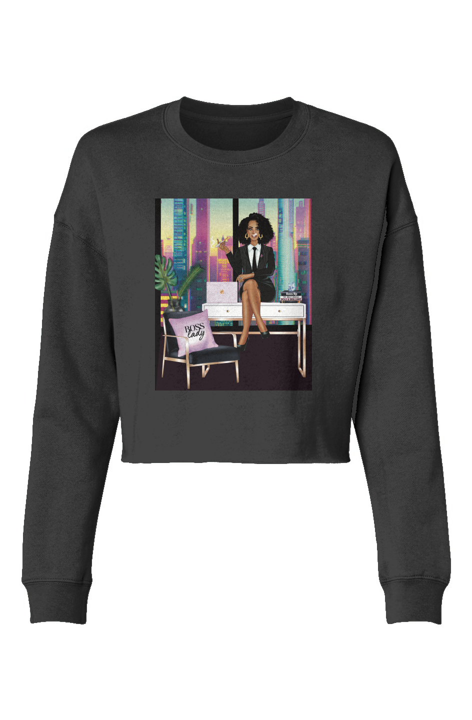 'Boss Lady' Lightweight Cropped Crew Sweatshirt