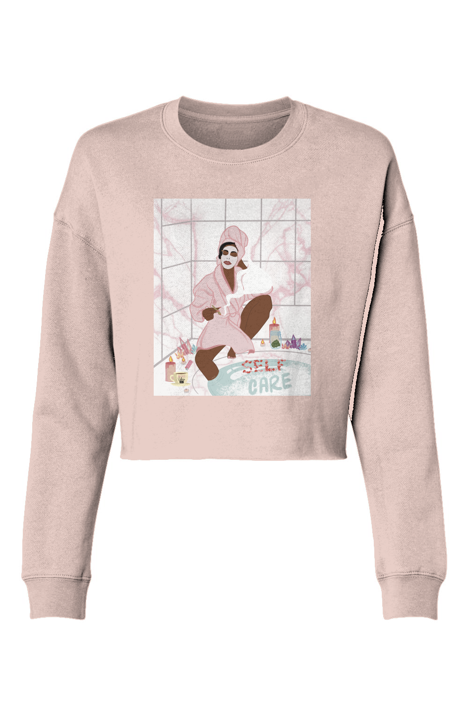 'Self Care' Lightweight Cropped Crew Sweatshirt