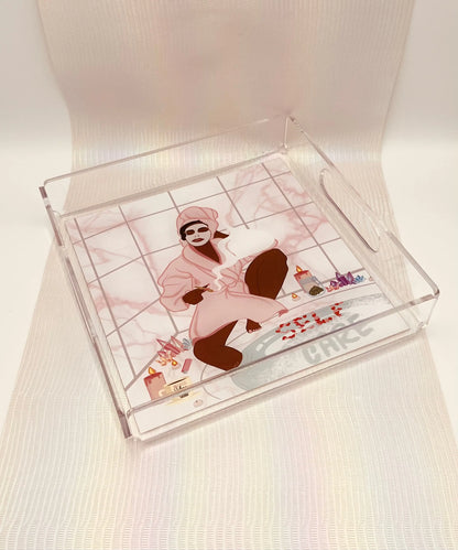 'Self Care' Acrylic Tray Flowerpot Greenery