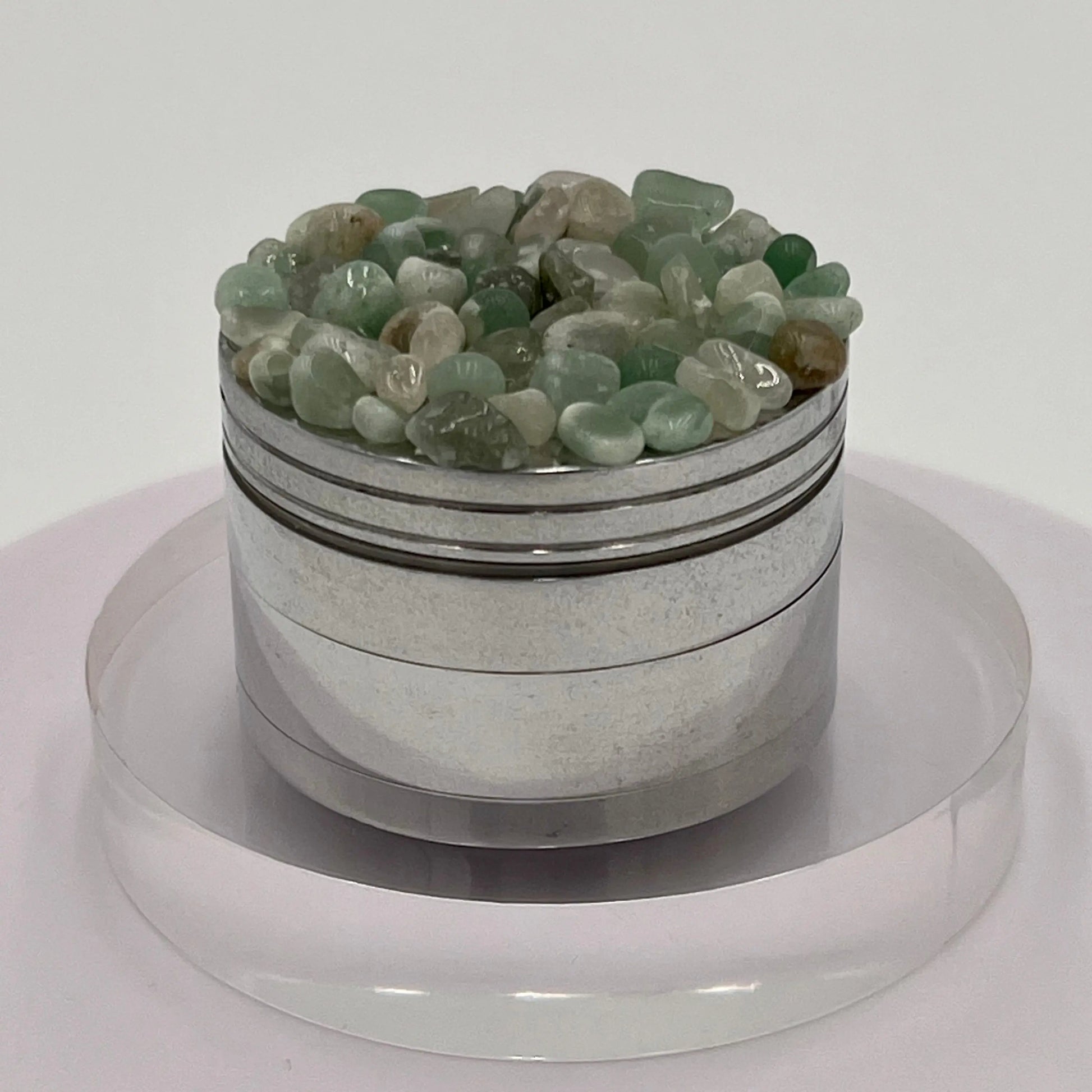 Aventurine Magnetic Metal Grinder with Catcher – 50 mm - Silver Flowerpot Greenery
