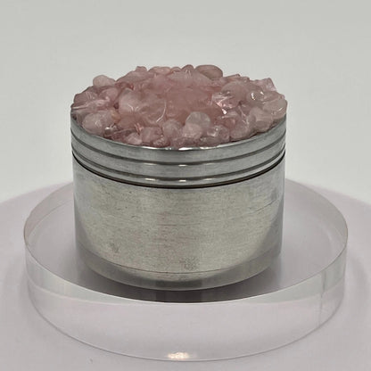 Rose Quartz Magnetic Metal Grinder with Catcher – 50 mm - Silver Flowerpot Greenery