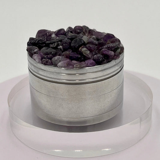 Amethyst Magnetic Metal Grinder with Catcher – 50 mm - Silver Flowerpot Greenery