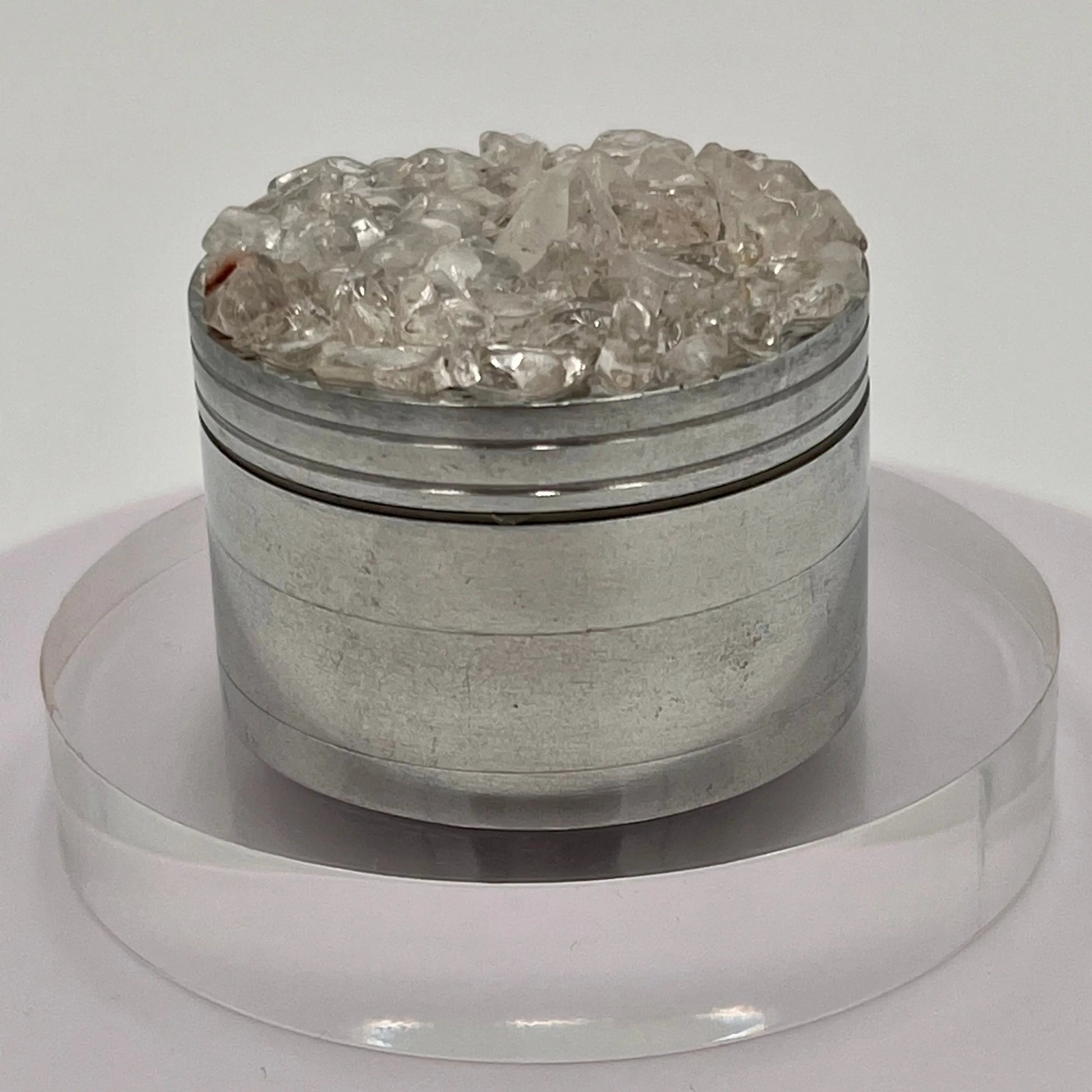 Clear Quartz Magnetic Metal Grinder with Catcher – 50 mm - Silver Flowerpot Greenery