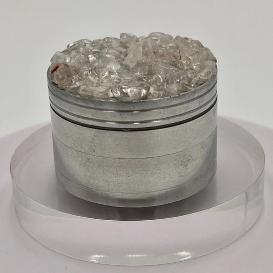 Clear Quartz Magnetic Metal Grinder with Catcher – 50 mm - Silver Flowerpot Greenery
