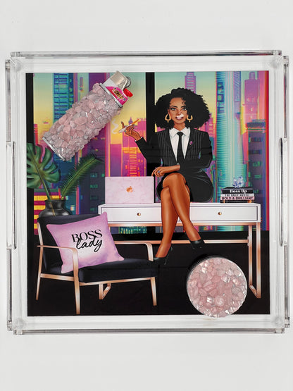 'Boss Lady' Acrylic Tray + Crystal Lighter Case + Crystal Grinder Bundle