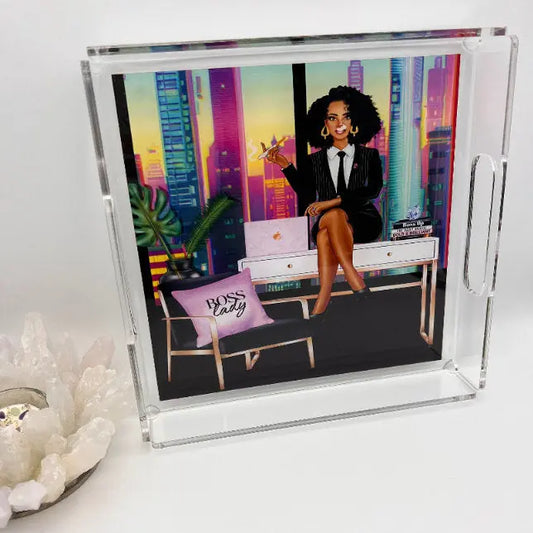 'Boss Lady' Acrylic Tray Flowerpot Greenery